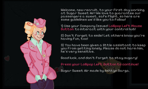 Sugar Sweet Air's title screen with instructions on how to play the game