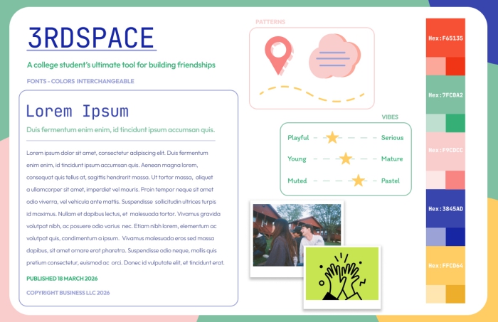 A colorful moodboard for the app third space 
