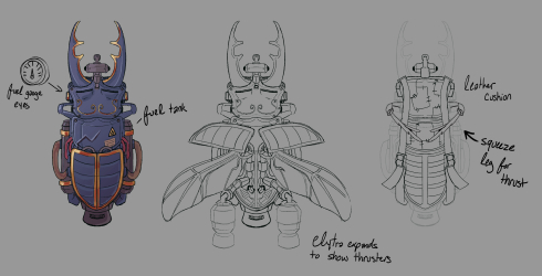 Close up of beetle jetpack wings